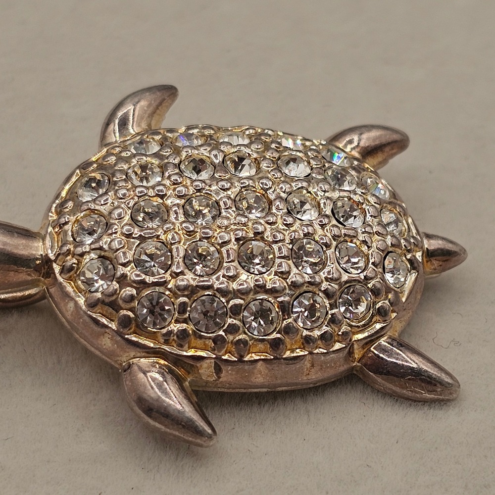 Vintage Rhinestone Turtle and Angel Fish Brooch Pin Set Gold Silver Tone Coastal - Picture 12 of 12